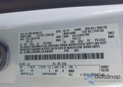 2020 Lincoln Corsair Reserve из США, поврежденный, VIN 5LMCJ2D95LUL04347